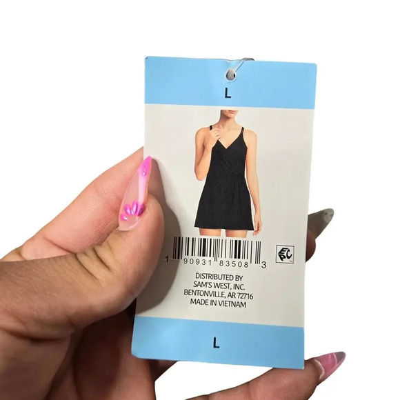 Lands' End Black One-Piece Tulip Wrap Swim Dress - Picture 4 of 5